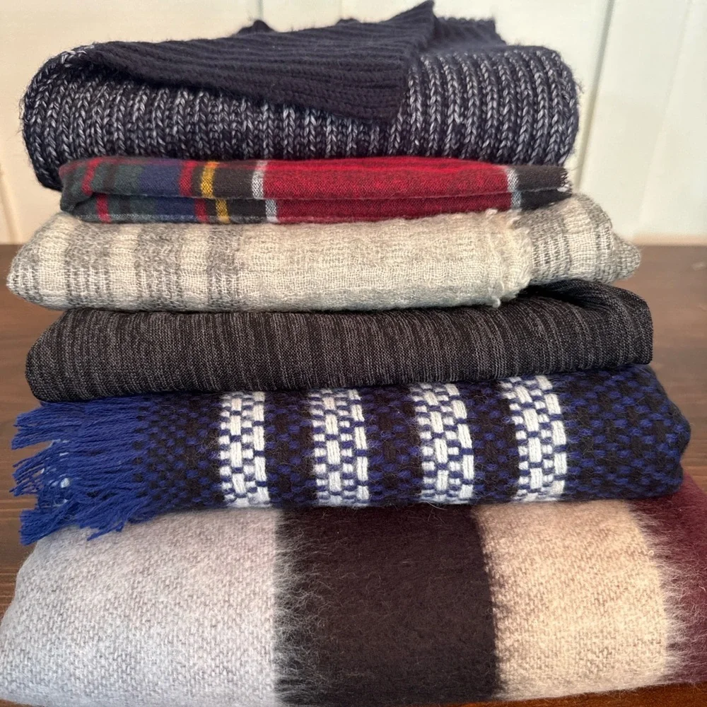 Winter Scarf Bundle Lot 6 Mixed Styles Plaid Blanket Knit Wrap - Picture 1 of 9